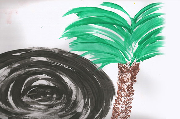 Drawing of a stone as a support with a tree