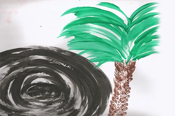 Drawing of a stone as a support with a tree