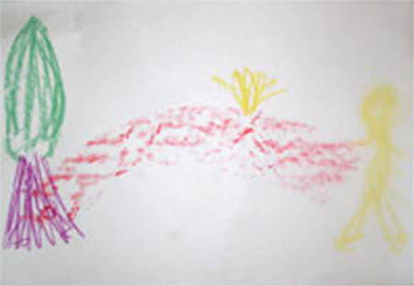 A bridge leading from a figure to a tree